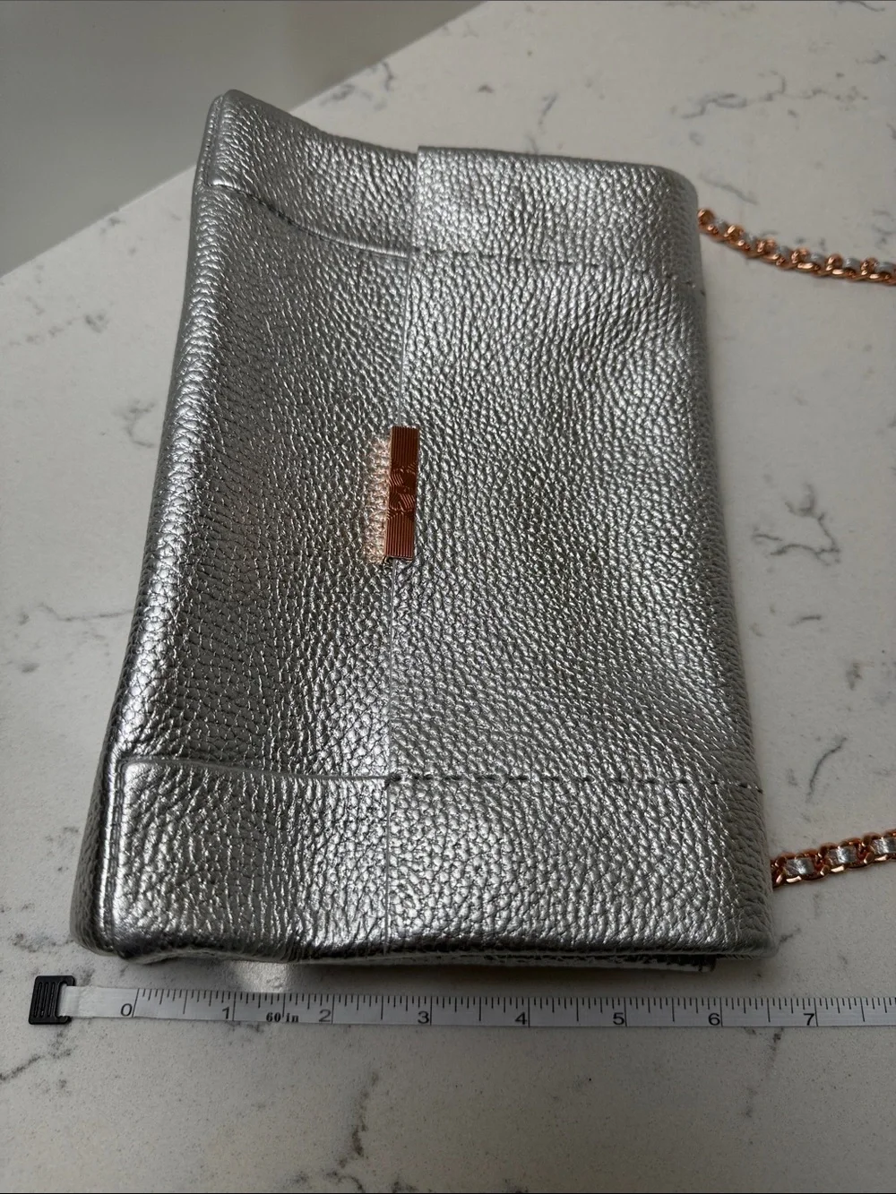 NWT Ted Baker London Parson Pebbled Metallic Silver Leather Crossbody Bag
